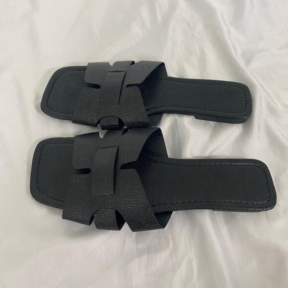 Black Flat Open Toe Elegant Embellished Cutout Slide Sandals EU 42 US 11.5 - Picture 2 of 8